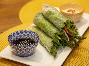 Fresh asparagus spring rolls, made with thin-sliced ham or smoked salmon, are a labour of love and just so satisfying, Jill Wilcox says. (Derek Ruttan/The London Free Press)