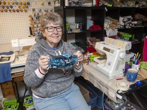 Patricia Musty is using her sewing talent to make 10 to 15 masks a day in London, a skill in demand now that the public health officer of Canada has recommended the public use non-medical masks. (Derek Ruttan/The London Free Press)