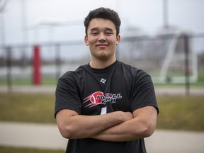 Nathan Dubarry plays football at Clarkson Secondary School in Mississauga, Ont. The grade 10 offensive lineman is a top ranked prospect. (Derek Ruttan/The London Free Press)