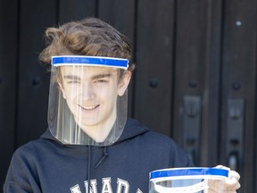 Fifteen-year-old Callum Thompson is using his 3D printer to make face shields for medical professionals in London. (Derek Ruttan/The London Free Press)