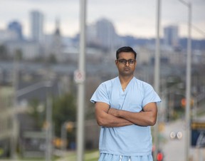 Even if the province OK’s unlimited funding to cut the COVID backlog in joint replacement surgeries, Strathroy orthopedic surgeon Vai Rajgopal says pre-pandemic constraints have worsened in the last two years. “I don’t see  . . . how we will ever catch up,” he says. (Derek Ruttan/The London Free Press)