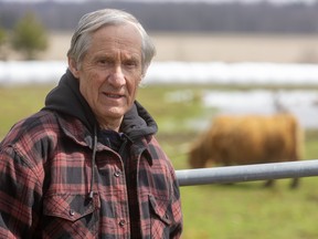 Crispin Colvin, who  keeps Scottish Highland cattle on his farm east of Thorndale, says farms make it easy to practise physical distancing but it is a challenge for farmers because they're usually very social.  Mike Hensen/The London Free Press/Postmedia Network