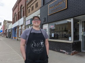 Katie-Sue Van Den Dries, co-owner of Van-Lahti's Cafe and Eatery in Dutton has been kept busy with a new Let Me Buy You Lunch movement in which some residents of the small town west of London have been ordering meals for essential workers. (Mike Hensen/The London Free Press)