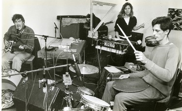 Skeleton Crew perform at the Embassy Cultural House, from left: Fred Frith, Zeena Parkins and Tom Cora, 1985. (London Free Press files)