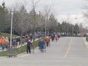 This photo, taken by a citizen, of a long line outside a London Costco sparked viral frustration. The photo suggests shoppers were huddled together in a long line - but was the angle misleading?
