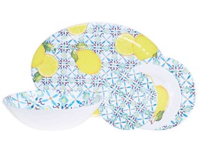 Dining under the influence of Italy; beautiful and durable melamine dishes help turn your terrace into an Italian destination getaway. Capri Tile Melamine Dinnerware Collection, from $7, BedBathandBeyond.ca.