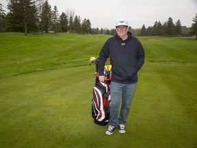 Duane Swinkels, director of operations at Forest City National Golf Club, is ready at the first tee on Thursday, May 14, 2020. He thinks more people will take up golf this summer. (Derek Ruttan/The London Free Press)