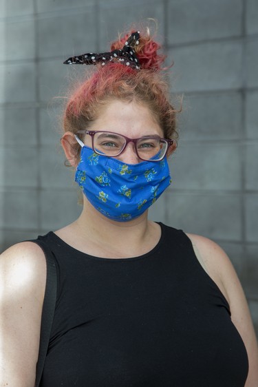 Chelsea Skanes of the London Homeless Coalition, London. "We've been distributing them to people on the streets." Photo shot in London, Ont. on Wednesday May 27, 2020. Derek Ruttan/The London Free Press/Postmedia Network