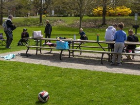 A family enjoys  Springbank Park in London on the weekend. (MIKE HENSEN, The London Free Press)