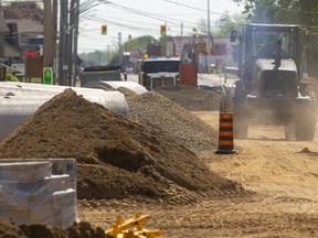 Hamilton Road is closed east of Egerton as work continues on the project to separate sanitary and storm sewers in the area as well as other work in London, Ont.  (Mike Hensen/The London Free Press)
