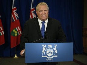 Ontario Premier Doug Ford speaks about more COVID-19 testing at his daily briefing at Queen's Park on Thursday May 21, 2020. (Jack Boland/Postmedia Network)