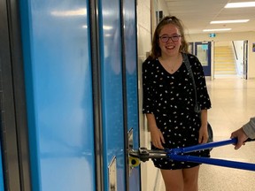 Thames Valley high school students began the process of cleaning out their lockers Monday morning with some surprises. Erica Butler, 18, needed bolt cutters to get into her locker where she found a forgotten box of cereal. (HEATHER RIVERS, The London Free Press)