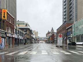 Quiet streets in downtown Ottawa during the COVID-19 pandemic lockdown.