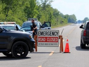 OPP checkpoints were set up at multiple areas near Stony Point because of a structure fire on Friday June 19, 2020 in Lambton Shores, Ont. Terry Bridge/Sarnia Observer/Postmedia Network