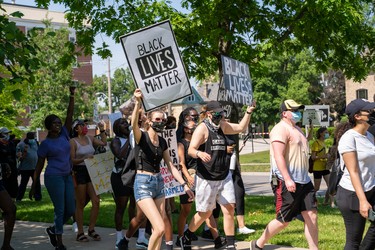 Protesters rallied outside city hall for London's second Black Lives Matter rally. Photo taken on Saturday June 20, 2020. (Max Martin/The London Free Press)