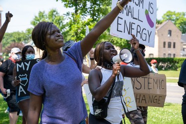 Protesters rallied outside city hall for London's second Black Lives Matter rally. Photo taken on Saturday June 20, 2020. (Max Martin/The London Free Press)