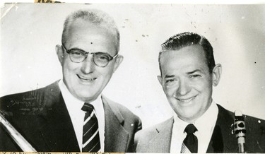 Tommy and Jimmy Dorsey seen on CFPL-TV on Saturday nights, 1954. (London Free Press files)