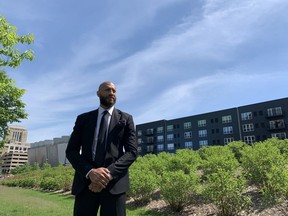 Royce White poses for a photo outside of U.S. Bank Stadium in Minneapolis on Sunday, May 31, 2020. MUST CREDIT: Washington Post photo by Salwan Georges