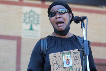 One of the speakers at the Black Lives Matter rally in London on Saturday June 6, 2020, was Nelly Wendo, the mother of Caleb Tubila Njoko, whose fatal fall from a balcony at a London apartment building is under investigation by Ontario's police watchdog. DALE CARRUTHERS / THE LONDON FREE PRESS
