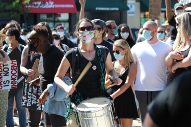A demonstrator plays the drums at the Black Lives Matter rally in London on Saturday, June 6, 2020. DALE CARRUTHERS / THE LONDON FREE PRESS