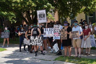 Black Lives Matter protesters rally outside London city hall on Saturday June 20, 2020. (Max Martin/The London Free Press)