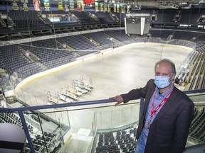 General manager Brian Ohl, on the third floor of Budweiser Gardens in London, Ont. on Thursday, June 25, 2020, says there are many hurdles to restarting games and events at the arena, including the requirement that teams or artists from the U.S. must quarantine for 14 days. (Derek Ruttan/The London Free Press)