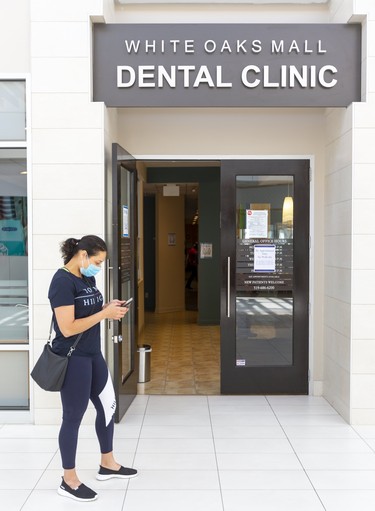 Awatef Abouzeid waits outside a dentist office in White Oaks Mall in London, Ont.  Photograph taken on Friday June 12, 2020.  Mike Hensen/The London Free Press/Postmedia Network