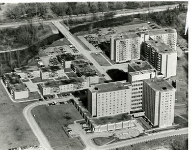 UWO Student housing comples, view north to Windermere Road, 1973. (London Free Press files)