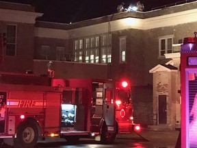 Firefighters work to control a fire at a Hamilton Road school early Wednesday. (Photo handout)