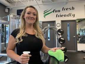 Randi Dias, manager of Forest City Fitness, said she hopes new COVID-19 safety measures to be announced by the Middlesex-London Health Unit will be ones already in place at her facility. (Paul Vanderhoeven/The London Free Press)