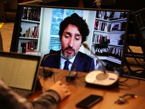 Canada's Prime Minister Justin Trudeau testifies via video conference during a House of Commons Standing Committee on Finance July 30, 2020 in Ottawa, Canada.  (Photo by Dave Chan / AFP)