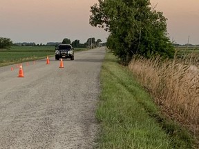 Chatham-Kent police are investigating a single-vehicle crash in which one girl died and two others were injured on Jacob Road near Given Line on Monday, July 27, 2020. (Contributed Photo)