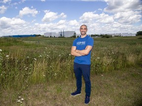 Mohammed Ashour, CEO of Aspire Food Group at the corner of Concept Drive and Innovation Drive where his company will build  world's largest indoor cricket farm. (Derek Ruttan/The London Free Press)