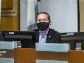 West-end Ward 7 Coun. Josh Morgan during a council meeting at city hall in London on Monday July 20, 2020. (Derek Ruttan/The London Free Press)