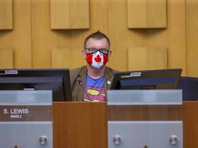 Councillor Shawn Lewis during council meeting at City Hall in London. (Derek Ruttan/The London Free Press)