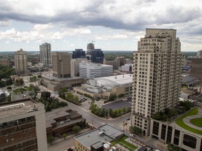 One of the Renaissance towers in the foreground of this photo taken from the 24th floor of the Riverwalk tower  in London. (Derek Ruttan/The London Free Press)