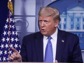 U.S. President Donald Trump speaks during a news briefing at the White House in Washington, U.S., July 22, 2020. (REUTERS/Leah Millis)