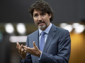 CP-Web. Prime Minister Justin Trudeau rises during a sitting of the Special Committee on the COVID-19 Pandemic in the House of Commons Wednesday July 22, 2020 in Ottawa.