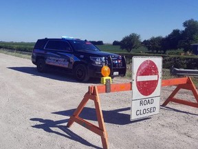 Chatham-Kent police are investigating a single-vehicle crash in which one girl died and two others were injured on Jacob Road near Given Line west of Chatham on Monday, July 27, 2020. (Trevor Terfloth/Postmedia Network)