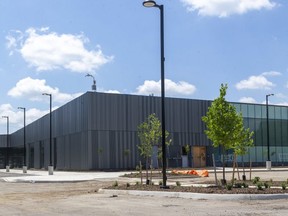 The East Lions community  centre on Wavell Street in London, Ont., is nearing completion but months behind schedule.  (Mike Hensen/The London Free Press)