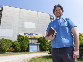 Being able to assemble area faithful for safe, in-car worship at Grand Bend's Starlite drive-in Sunday after months of COVID-19 lockdown is "truly a gift," says Villages United church minister Jacob Shaw. (Mike Hensen/The London Free Press)