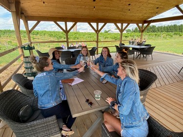 A bachelorette party gathers at Maelstrom Winery.