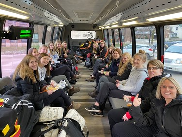 A girls sports team takes a trip inside a Wave Limousine before the COVID-19 pandemic.