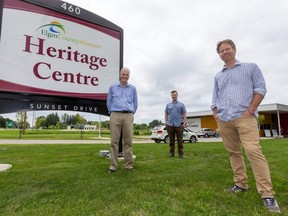 Mike Baker, the manager of Museums and Archives for Elgin County, Daniel Kharlas of Exar Studios and Andrew Gunn who is handling the Donna Bushell estate distribution. (Mike Hensen/The London Free Press)