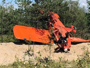 A small airplane crashed Friday afternoon in gravel pit near the Port Elgin airport. A man and a woman came away from the crash with only minor injuries.