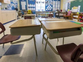 An empty classroom in London, Ont.