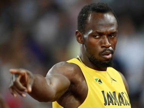 Usain Bolt of Jamaica before the 4x100m final at the 2017 world championship.