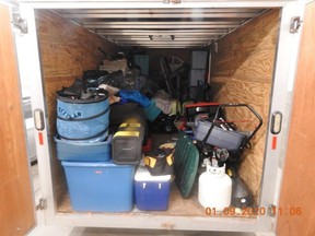 Middlesex OPP recovered more than $100,000 worth of stolen goods after locating a stolen pickup and trailer at a gas station in Thames Centre. A Windsor pair face charges.  SUPPLIED