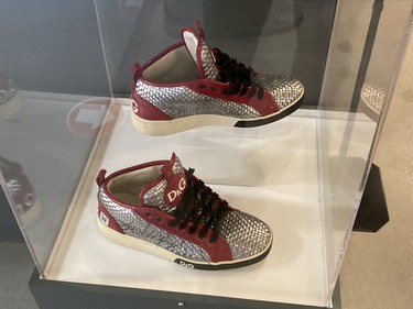 Justin’s Dolce & Gabbana sneakers at the Bieber exhibit at the Stratford Perth Museum.