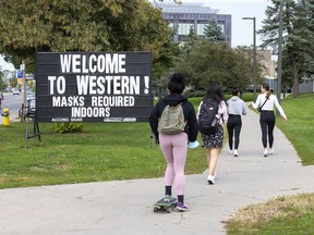 London bylaw enforcement officials are working with Western University and London police to investigate an off-campus party Friday night attended by 150 Western students. The students may face sanctions under Western's code of conduct for violating provincial rules that limit indoor gatherings at homes to 10 people. (Derek Ruttan/The London Free Press)